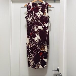 🌺 NWT! Maroon, Tan, & Beige CALVIN KLEIN Floral Sleeveless Sheath Dress - Size 6